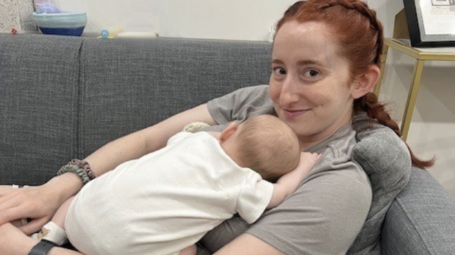 Ileana with baby sleeping on her chest